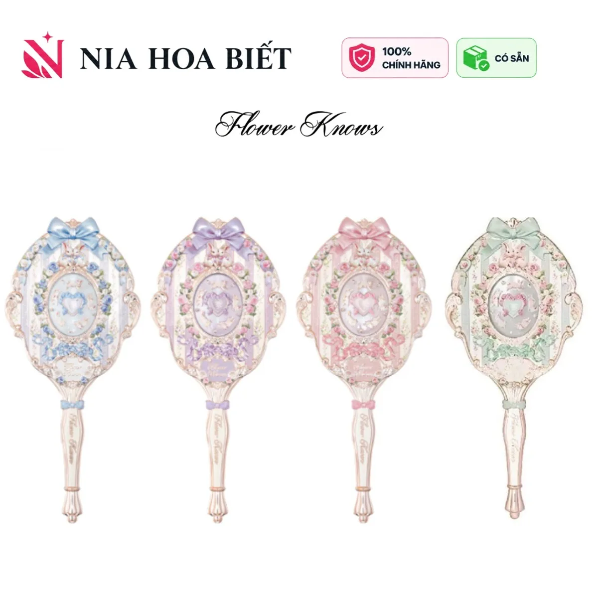 Gương Cầm Tay Thỏ Bunny Garden Flower Knows Chính Hãng - ảnh 1